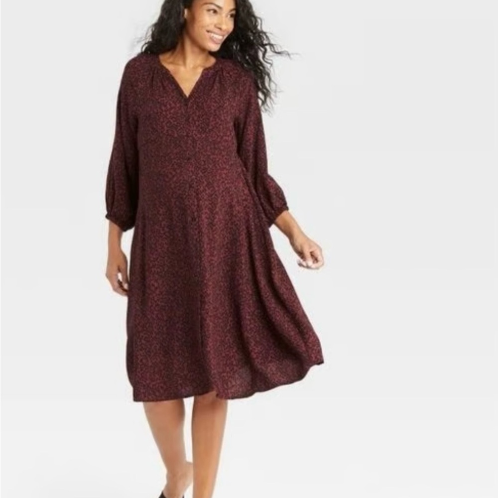 The Nines by HATCH Leopard Button Front Poplin Maternity Dress